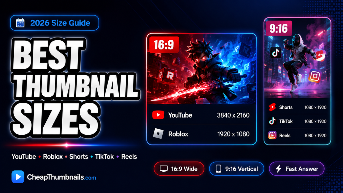 Best thumbnail sizes for YouTube, Roblox, Shorts, TikTok, and Reels in 2026