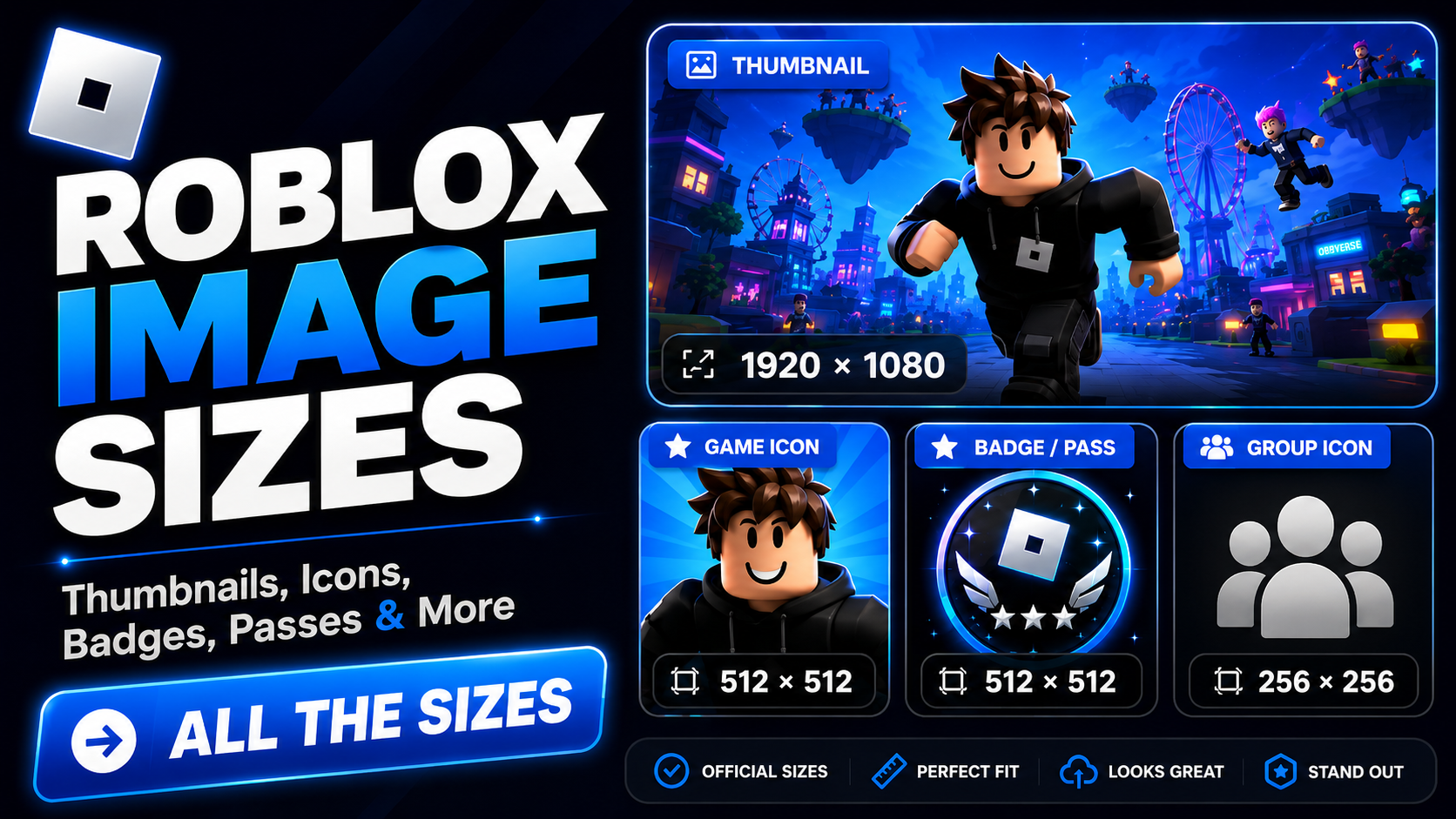 Roblox image size guide for thumbnails, icons, badges, passes, and group images