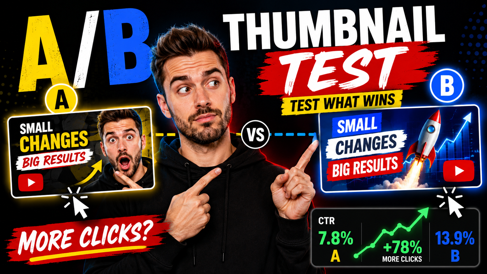 A/B thumbnail testing example with two variations and click-through rate results