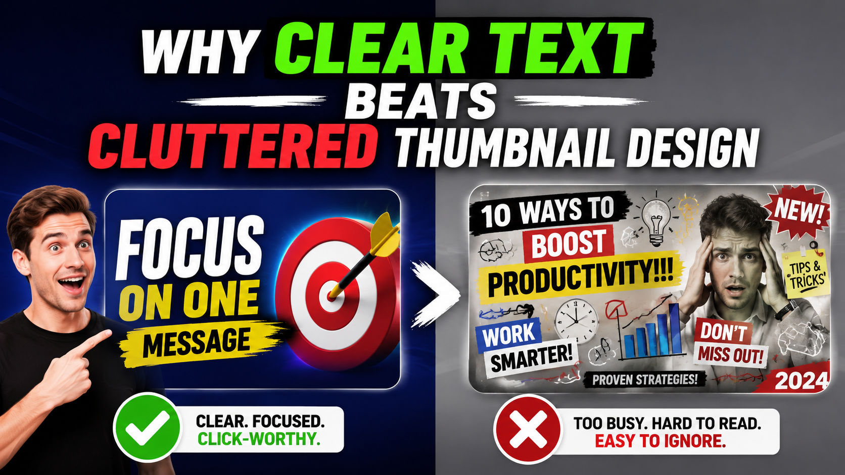 Clear text versus cluttered thumbnail design comparison