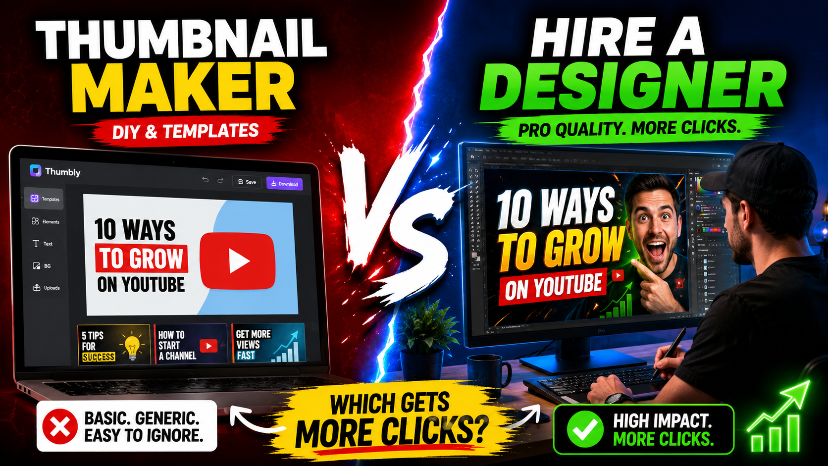 Thumbnail maker versus hiring a designer comparison
